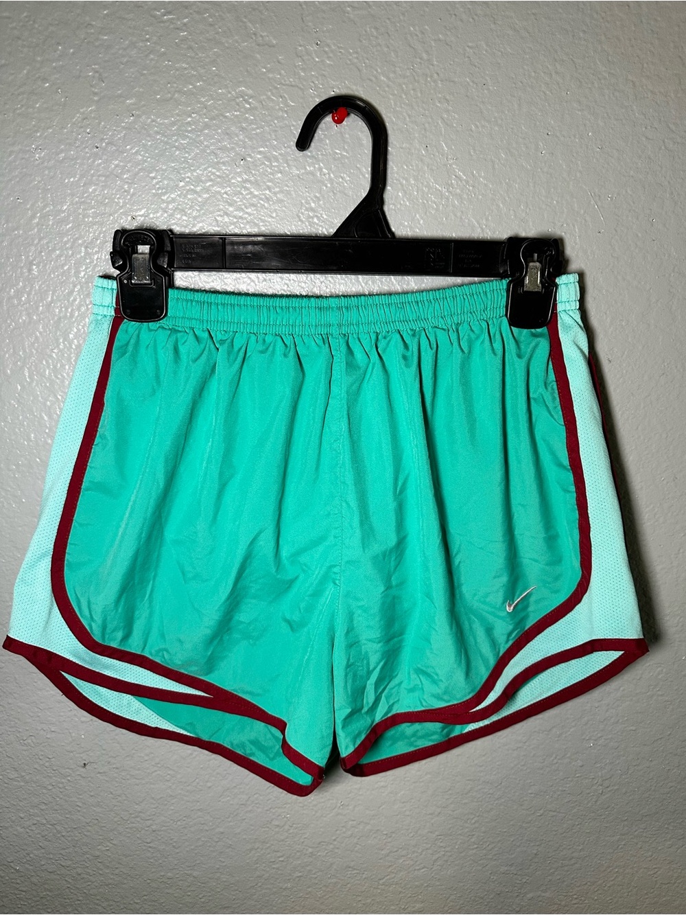 Women’s Nike Teal Athletic Running Shorts with Burgundy Trim